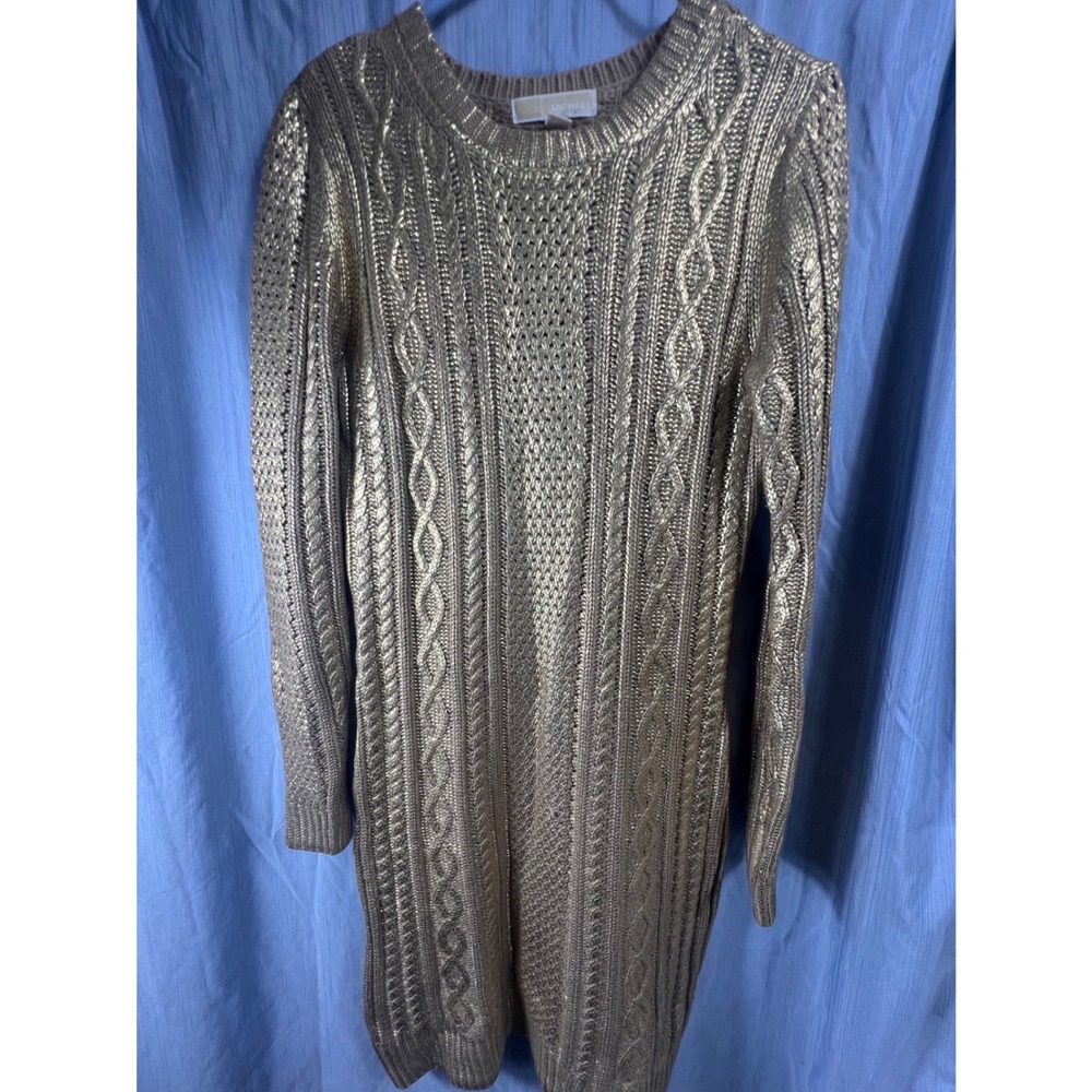 Michael Michael Kors Womens Gold Metallic Cable Knit Sweater Angora Blend Medium